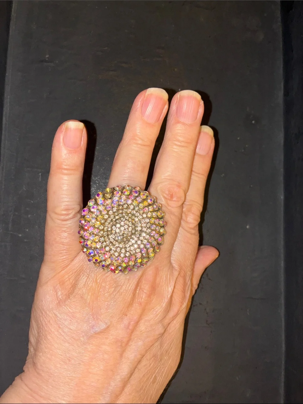 Aurora-Inspired Multicolor Crystal Cocktail Stretch Ring